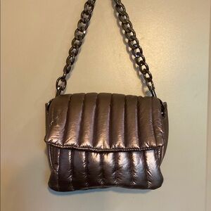 THINK ROYLN Silver Satchel with Chain Strap and Pleated Design